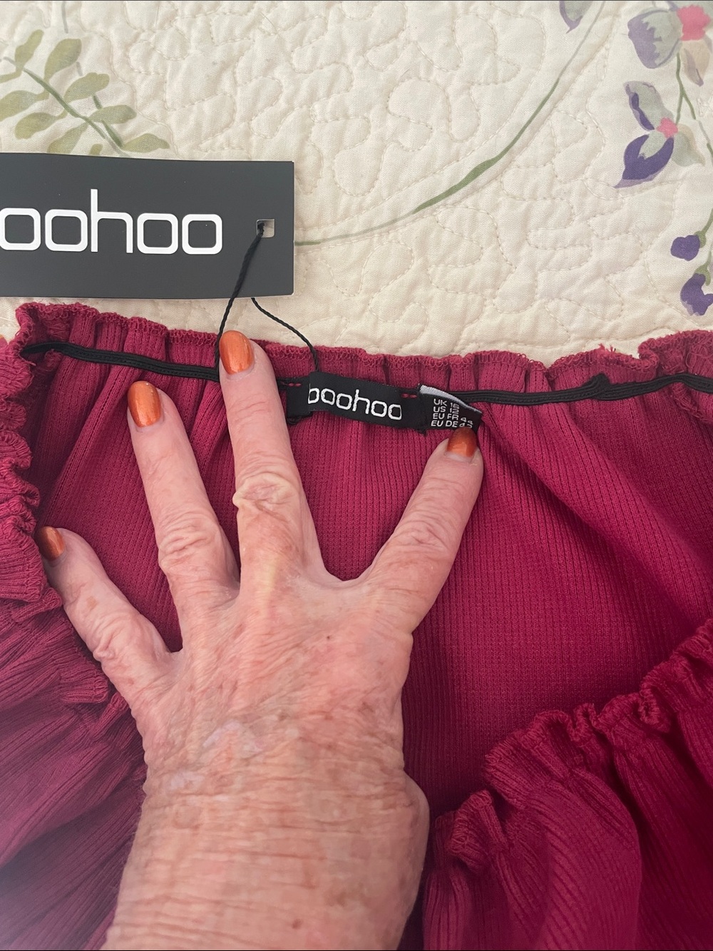 Boohoo Off-Shoulder Ribbed Top - Raspberry - Picture 5 of 9